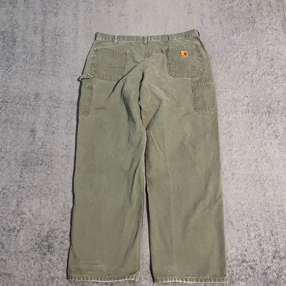 Vintage Carhartt Moss Green Washed Duck Work Dungaree Pants 40x32 Mens